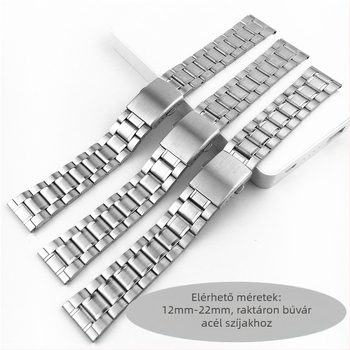 Nemesacél órapánt háromgyöngyös dizájnnal, szélesség 12mm/20mm/14mm, dupla gombos zár, arany tónus