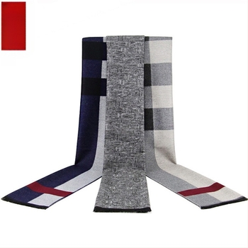 Férfi jacquard sál, téli meleg és vastag kockás mintázat, bolyhos felület, méret 180×30 cm, viszkóz–poliészter keverék