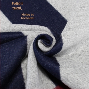 Férfi jacquard sál, téli meleg és vastag kockás mintázat, bolyhos felület, méret 180×30 cm, viszkóz–poliészter keverék