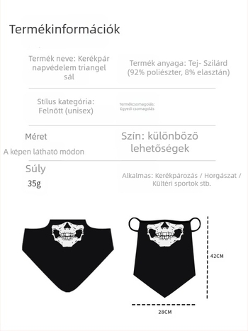 Sportos fejkendő, légáteresztő poliészter, gyorsan száradó, koponya mintás, háromszög alakú fülhurok
