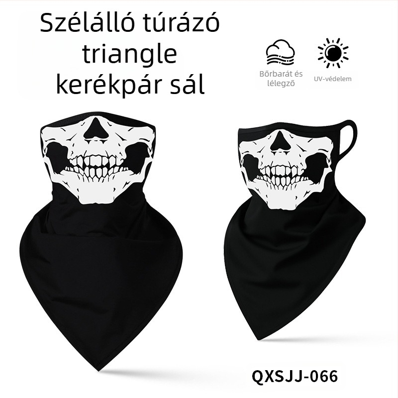 Sportos fejkendő, légáteresztő poliészter, gyorsan száradó, koponya mintás, háromszög alakú fülhurok