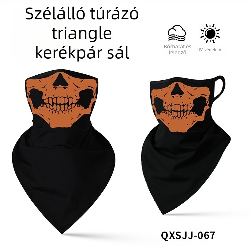 Sportos fejkendő, légáteresztő poliészter, gyorsan száradó, koponya mintás, háromszög alakú fülhurok