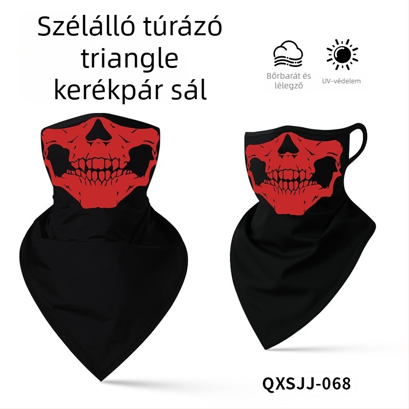 Sportos fejkendő, légáteresztő poliészter, gyorsan száradó, koponya mintás, háromszög alakú fülhurok