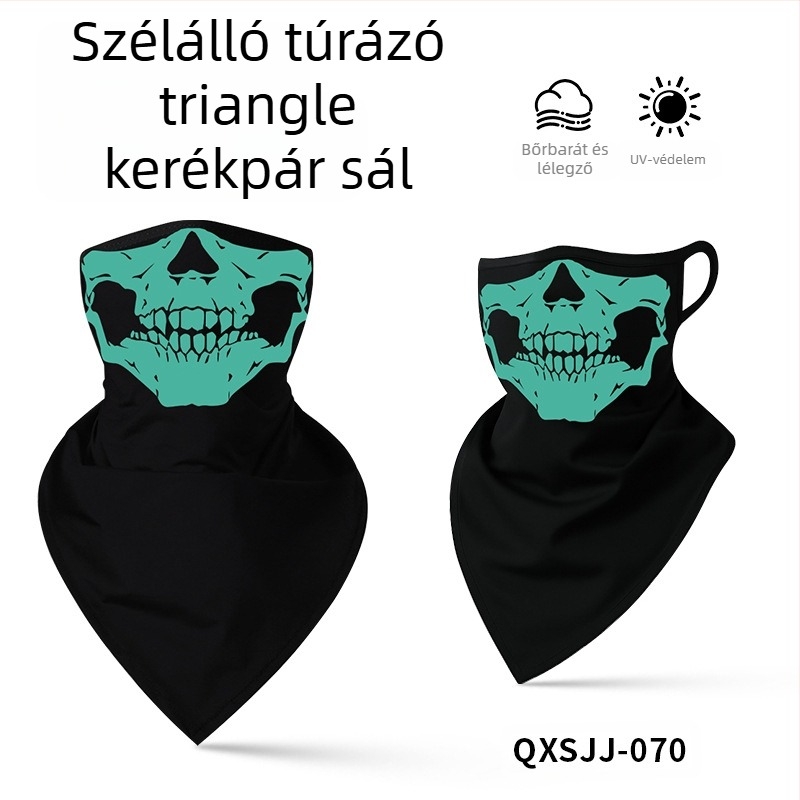 Sportos fejkendő, légáteresztő poliészter, gyorsan száradó, koponya mintás, háromszög alakú fülhurok