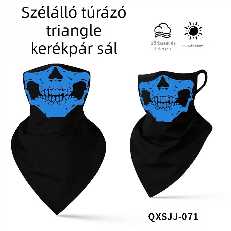 Sportos fejkendő, légáteresztő poliészter, gyorsan száradó, koponya mintás, háromszög alakú fülhurok