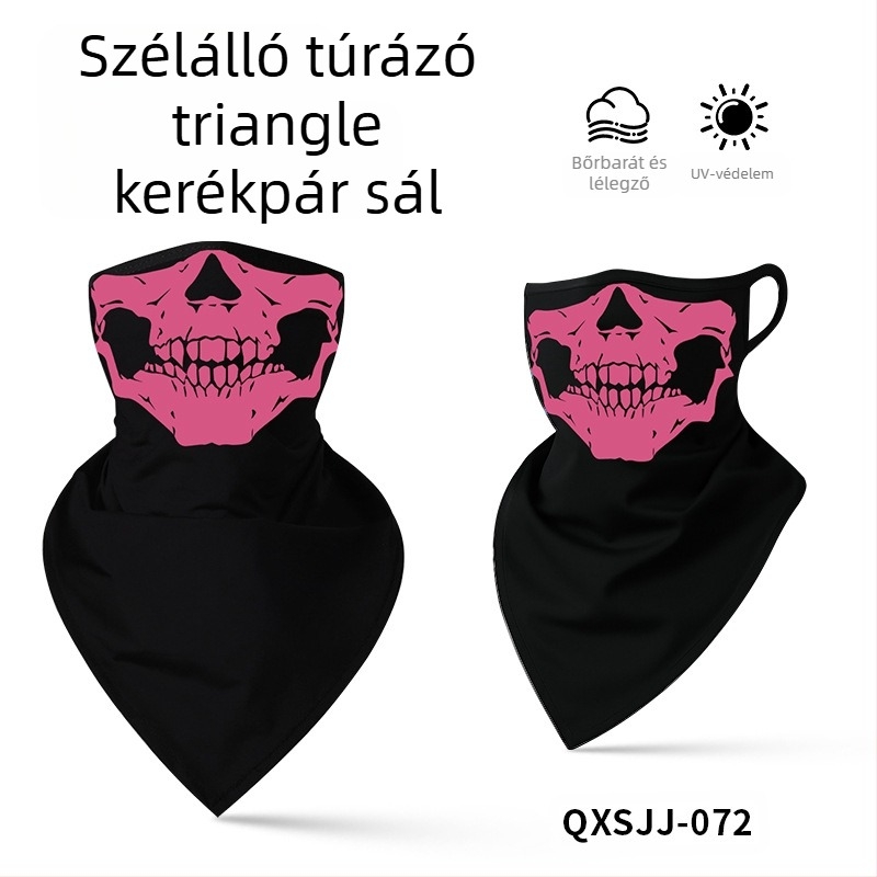 Sportos fejkendő, légáteresztő poliészter, gyorsan száradó, koponya mintás, háromszög alakú fülhurok