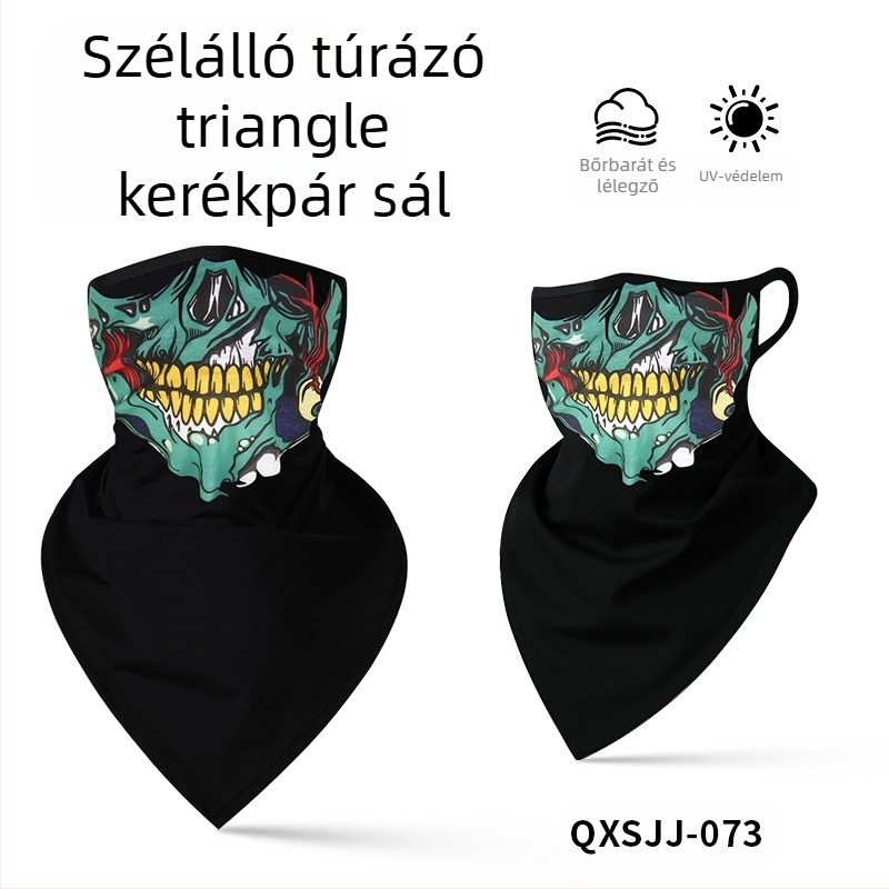 Sportos fejkendő, légáteresztő poliészter, gyorsan száradó, koponya mintás, háromszög alakú fülhurok