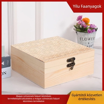 Fa ékszer tároló doboz, Square 1 modell, természetes fa, bronz bevonat (ezüst), testreszabható logó