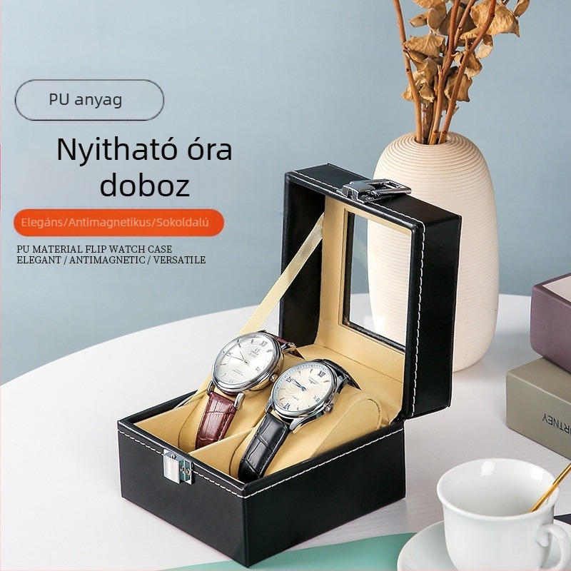 Bőr óratartó doboz, kétszintes ékszeres doboz 4 rekesz, Yusen