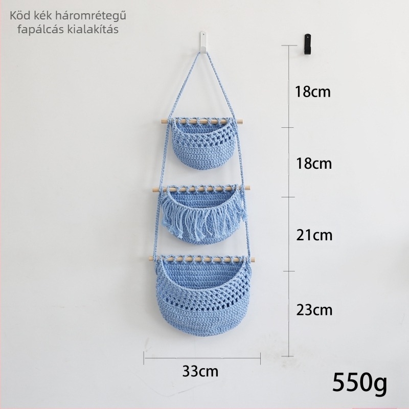 3 rétegű falra szerelhető tároló kosár pamut-len rostból