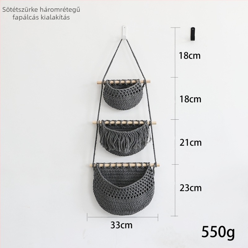 3 rétegű falra szerelhető tároló kosár pamut-len rostból