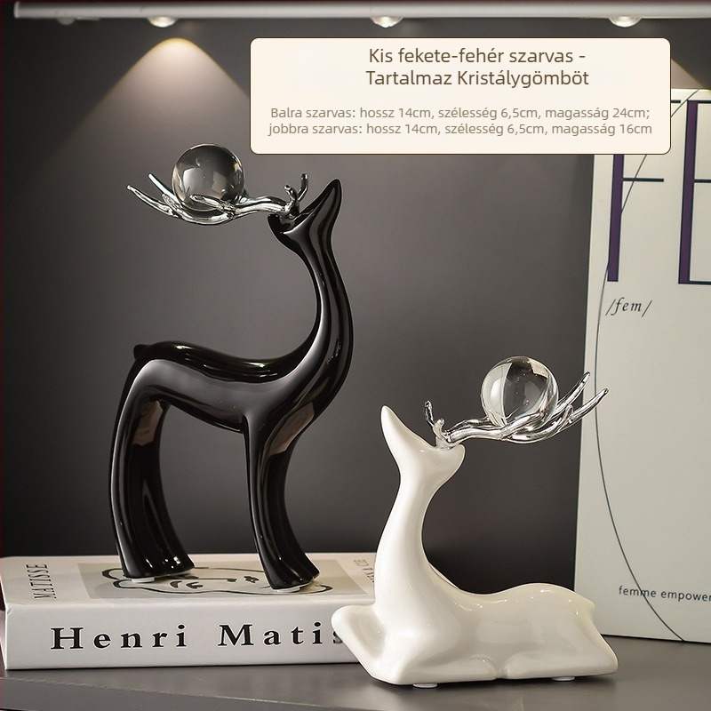 Kerámiából készült szarvasborjú dekorfigura a nappaliba – egyszerű, modern stílus, kézzel készített, ajándék dekoráció