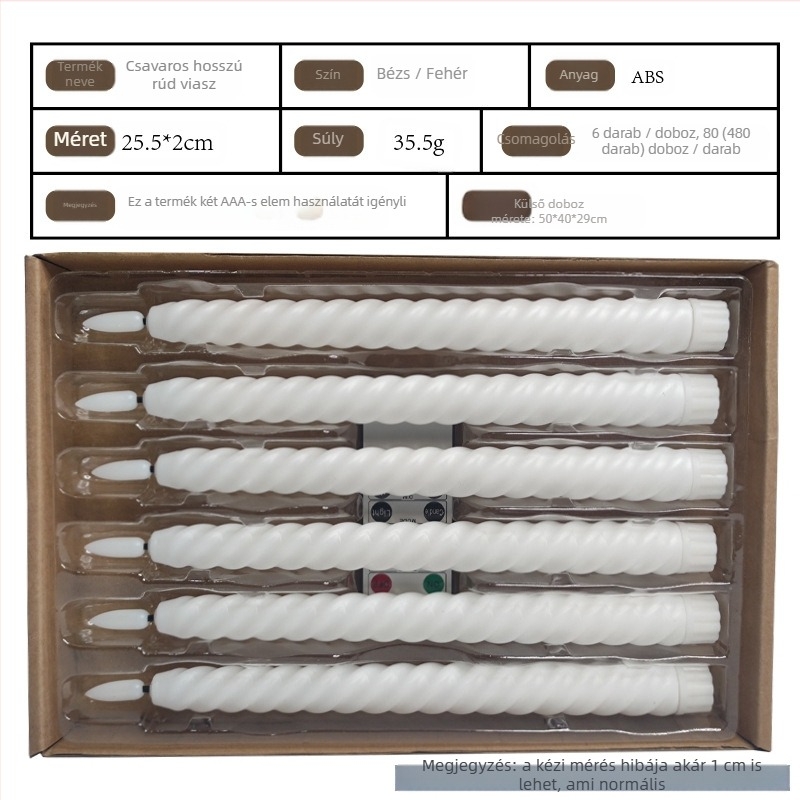 Távirányítós LED elektronikus gyertya lámpa hosszú rúd, spirális forma, műanyag test (távirányító, LED, hosszú rúd, spirális forma)