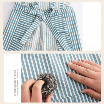 Kötény pamut- és lenanyagból, csíkos, ujjatlan, foltálló, modern és egyszerű stílus