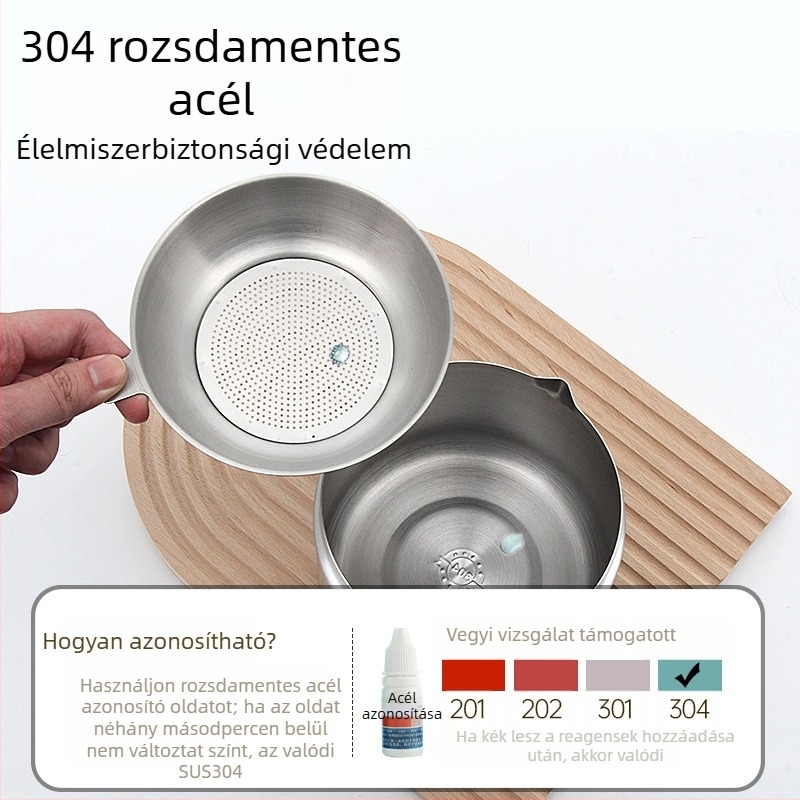 304 rozsdamentes acél olajszűrő edény, konyhai olajtároló fedővel és szűrővel, olaj kiöntéséhez és olajecsethez