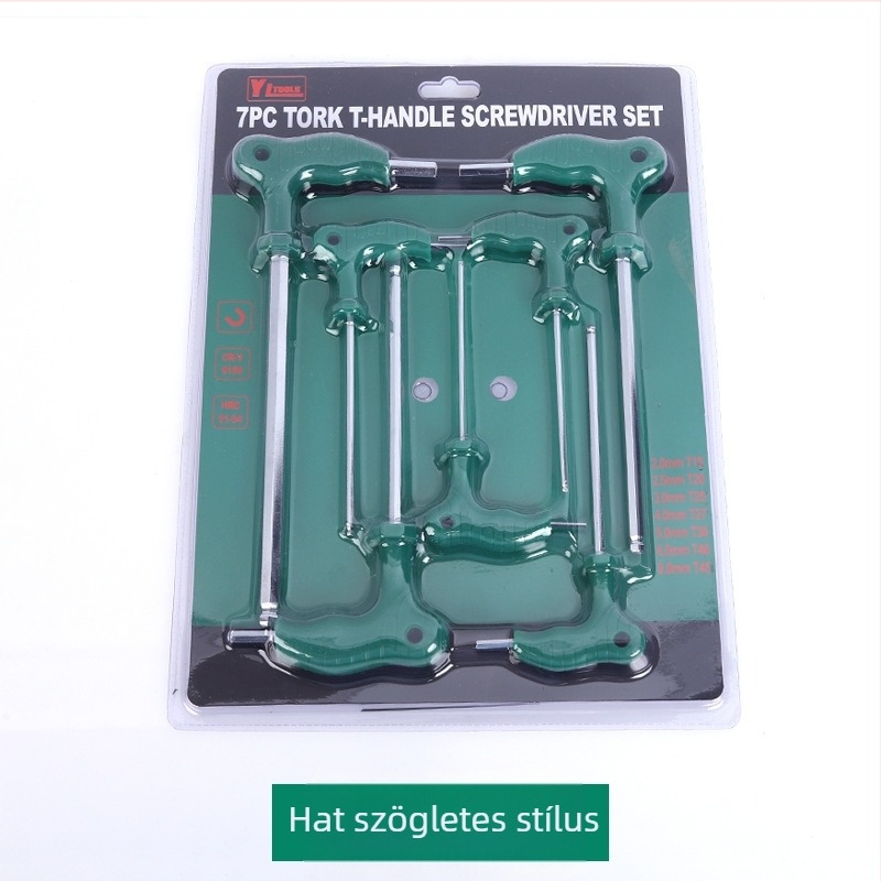 T-típusú hatszögkulcs, kétoldalas, meghosszabbított gumírozott fogantyúval, hatszögfejű, 45# acél