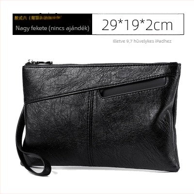 Férfi bőrből készült clutch üzleti utazásokhoz – nagy kapacitású, valódi bőr, vízálló, egyszínű modell (Stílus: Üzleti utazás; Anyag: Valódi bőr; Funkció: Vízálló; Mintázat: Egyszínű)
