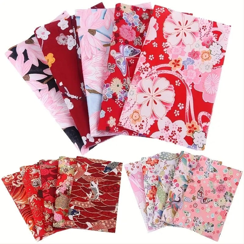 Japán stílusú szövött patchwork anyagkészlet DIY-hoz — 30% poliészter, 70% pamut; fonallal festett; ruházati és ipari felhasználásra; négy évszak