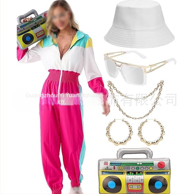 Női overál elasztikus derékkal, hosszú ujjú, poliészter, hippie retro nyomat, 2025 tavasz