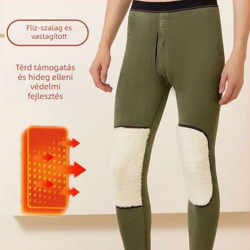 Téli férfi vastag fleece-bevonatos termikus harisnyanadrág, poliészter szálas anyag, viszkóz 50–70% arányban, egyszínű, meleg és nedvesség-elvezető