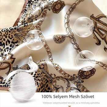 Selyem kis négyzet alakú sál — 100% selyem, krepp szövet, tavasz, retro művészeti stílus, bőrbarát