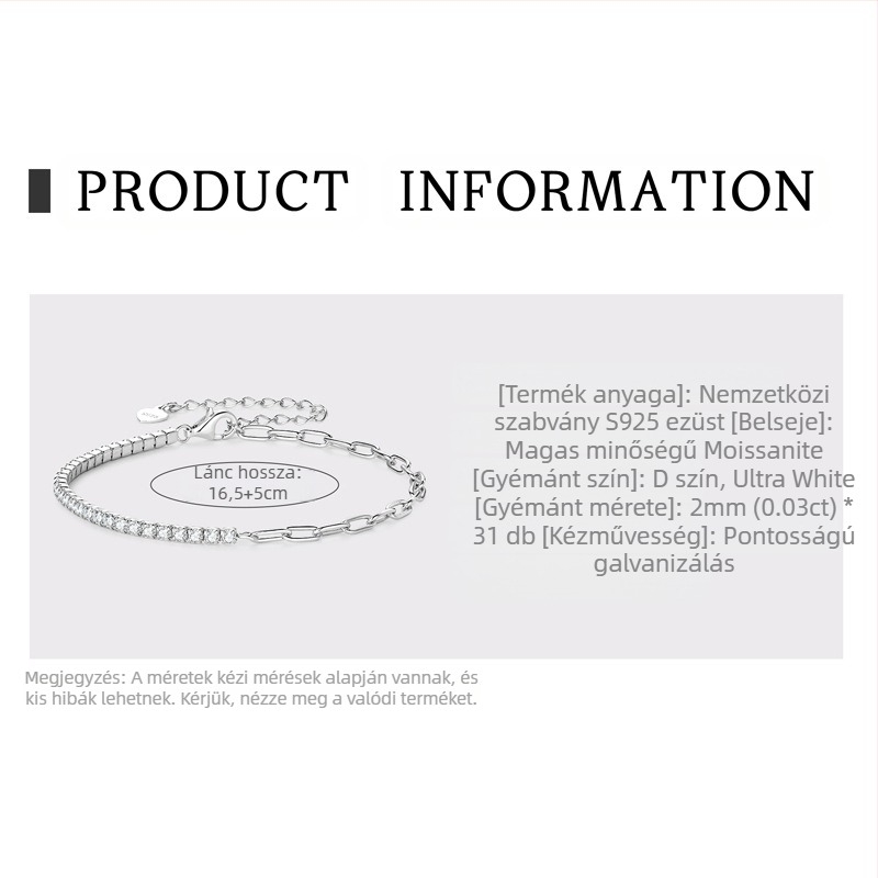 Moxan Diamond Bracelet – Moissanite, 925 ezüst, Geometriai design, Uniszex karkötő