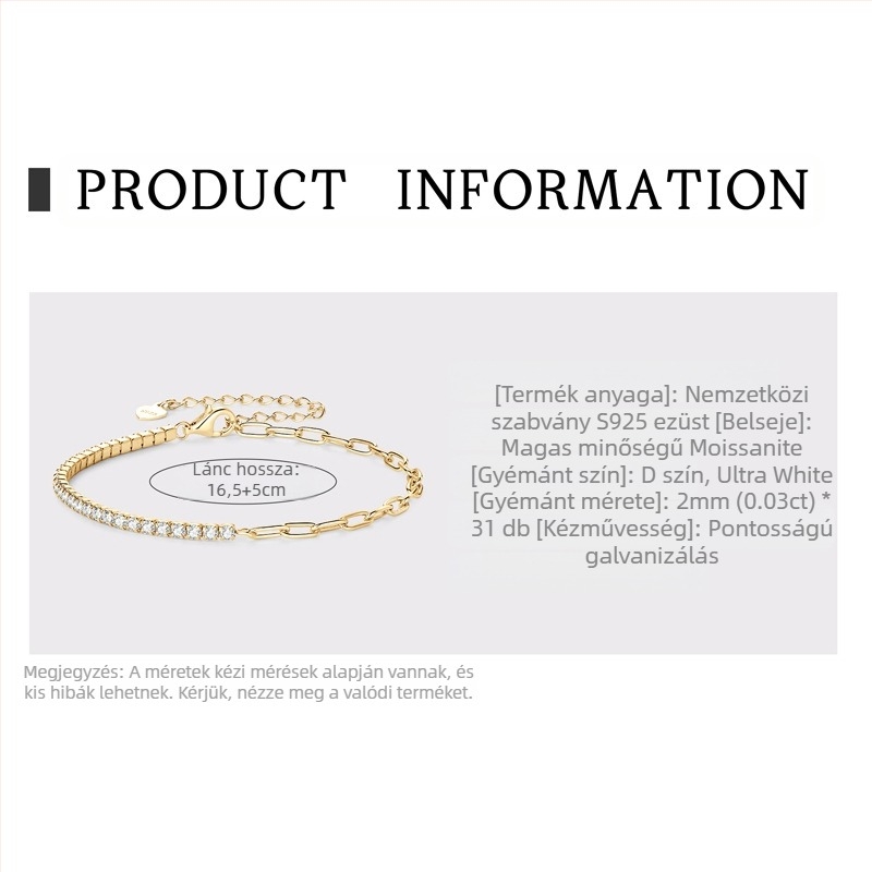Moxan Diamond Bracelet – Moissanite, 925 ezüst, Geometriai design, Uniszex karkötő