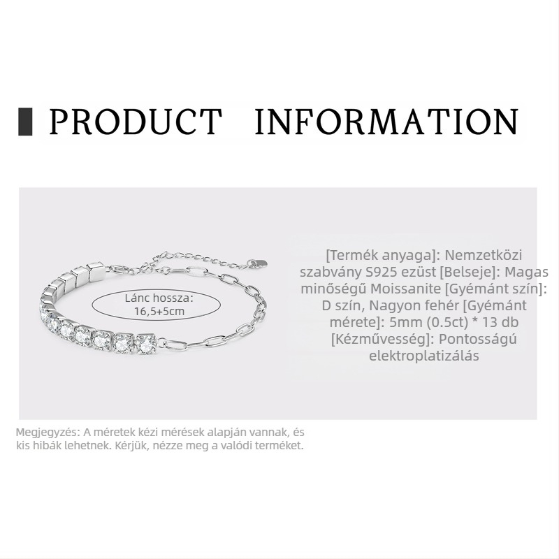 Moxan Diamond Bracelet – Moissanite, 925 ezüst, Geometriai design, Uniszex karkötő