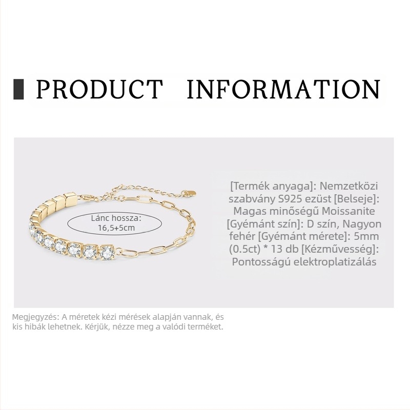 Moxan Diamond Bracelet – Moissanite, 925 ezüst, Geometriai design, Uniszex karkötő