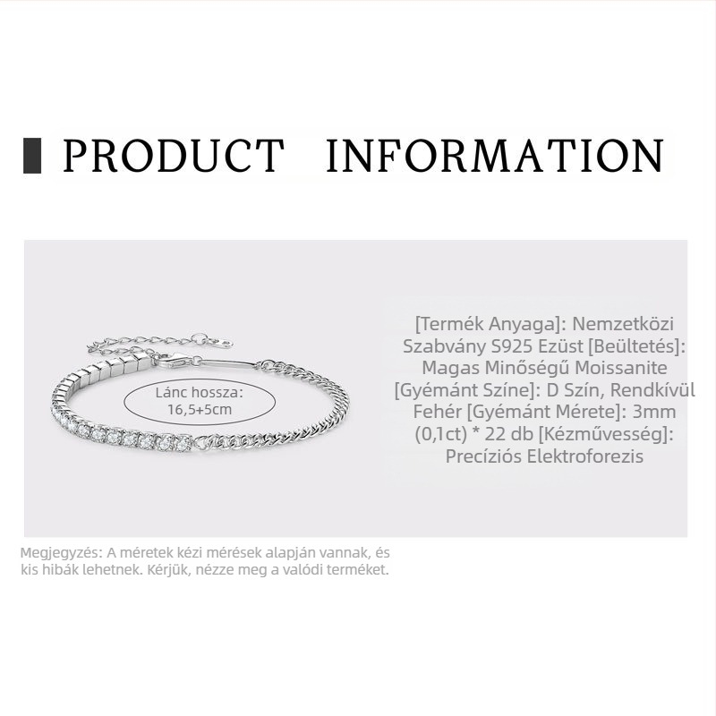 Moxan Diamond Bracelet – Moissanite, 925 ezüst, Geometriai design, Uniszex karkötő