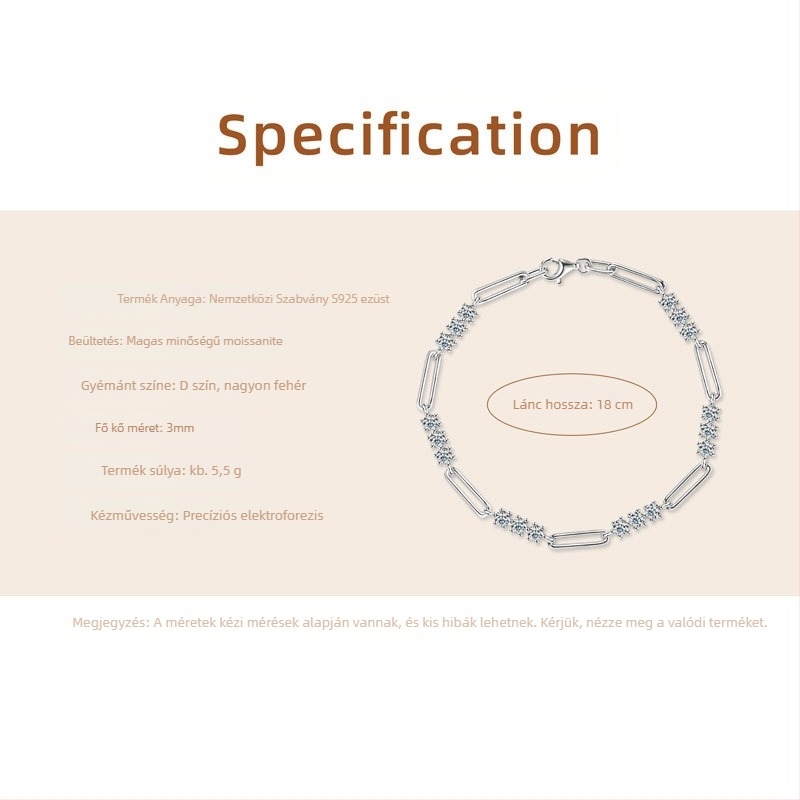 Moxan Diamond Bracelet – Moissanite, 925 ezüst, Geometriai design, Uniszex karkötő