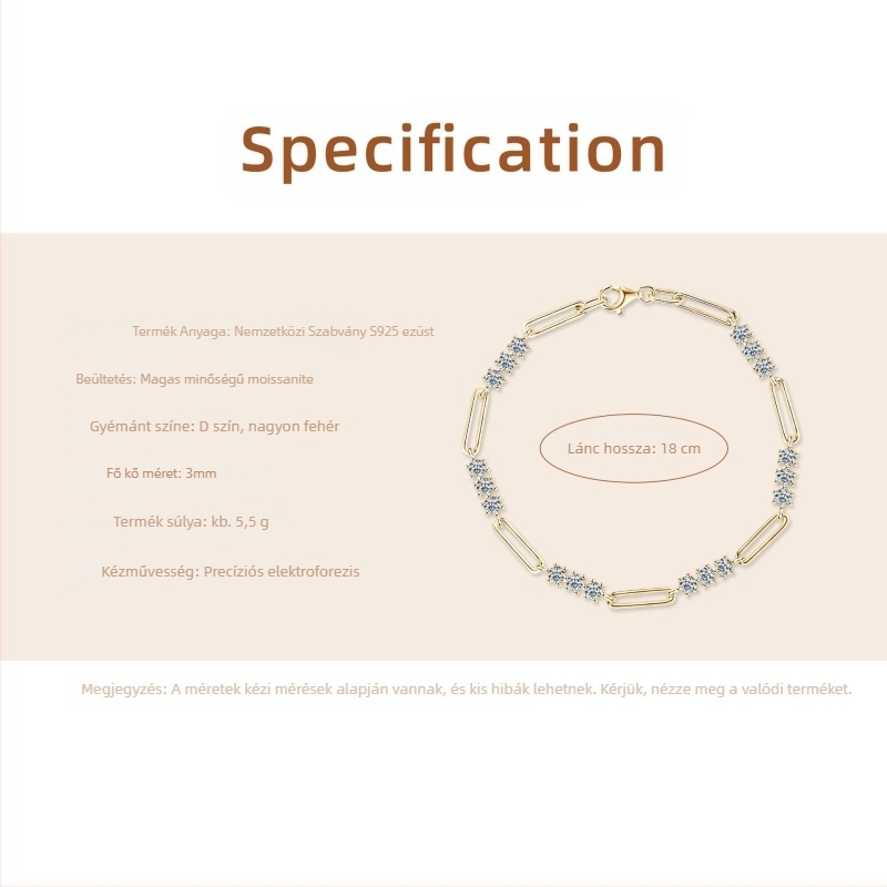 Moxan Diamond Bracelet – Moissanite, 925 ezüst, Geometriai design, Uniszex karkötő