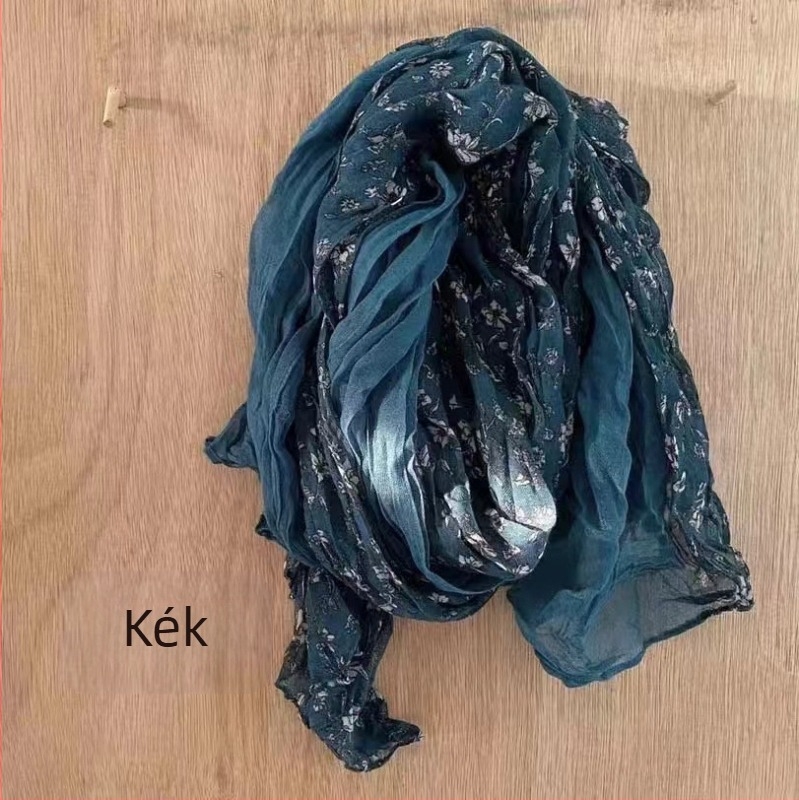 Pamut és len keverék sál, 51–60% pamut tartalom, apró virágos mintázat, irodalmi retro stílus, meleg, védelem a nap és por ellen, 2024 ősz kollekció