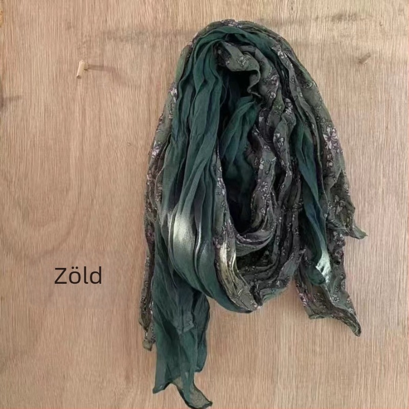 Pamut és len keverék sál, 51–60% pamut tartalom, apró virágos mintázat, irodalmi retro stílus, meleg, védelem a nap és por ellen, 2024 ősz kollekció