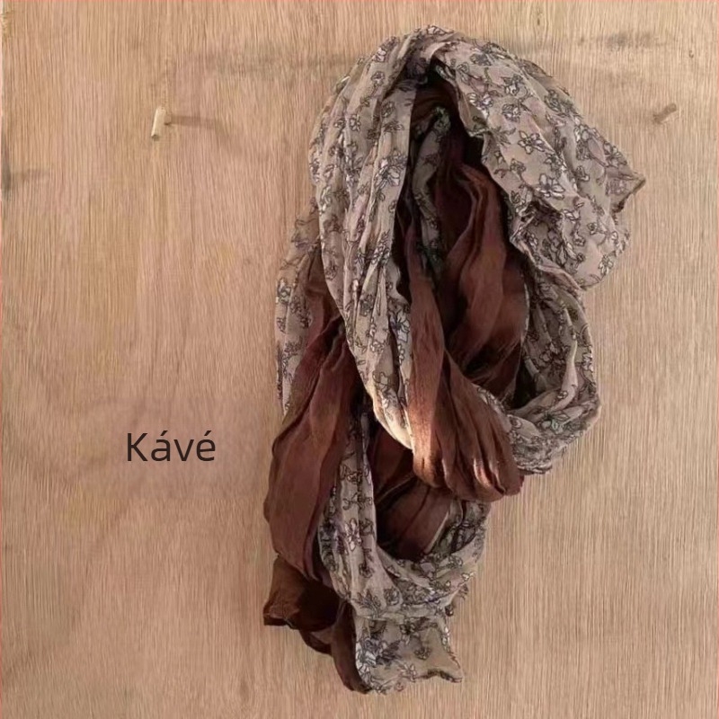 Pamut és len keverék sál, 51–60% pamut tartalom, apró virágos mintázat, irodalmi retro stílus, meleg, védelem a nap és por ellen, 2024 ősz kollekció