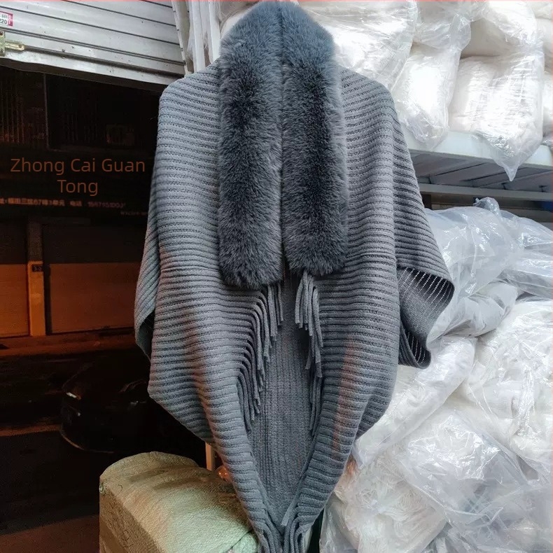 Női tassel köpeny-sál kabát mesterséges kasmír anyagból, batwing ujjak, warp kötés, tie-dye, koreai stílus, 2025 tavasz