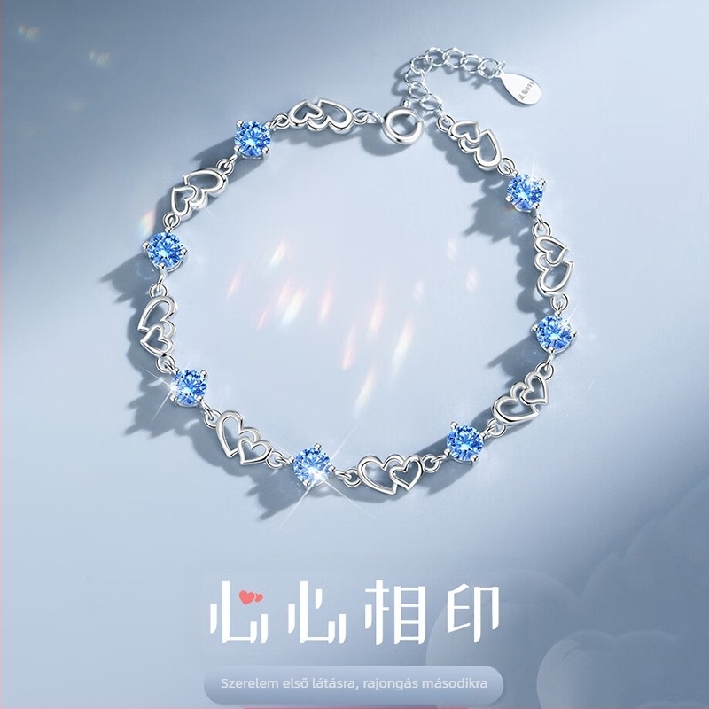 Heart-to-Heart S925 ezüst karkötő nőknek, női divat, virágos stílus, elektroplatírozás, 4,7 g