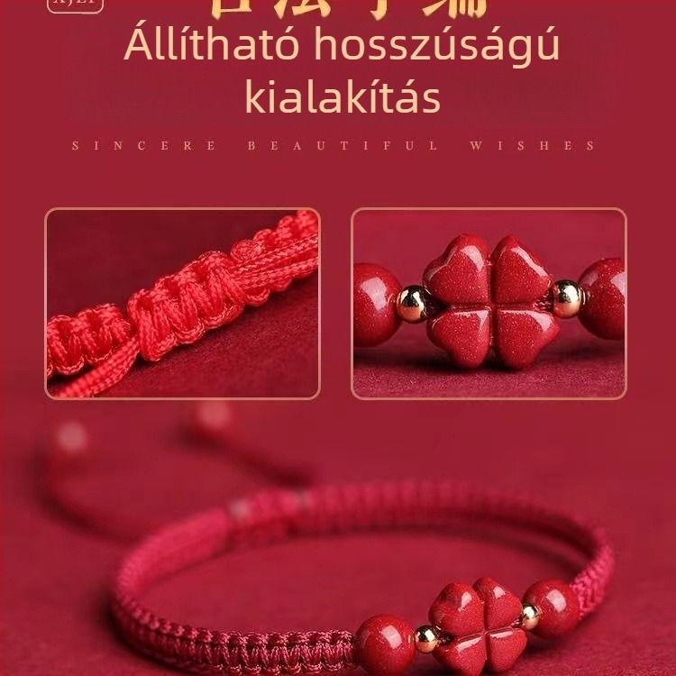 Cinnabar karkötő, kézzel szövött, négylevelű lóhere és ötlevelű virág motívákkal – uniszex, páros stílus, retro