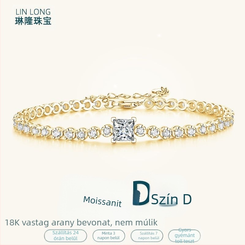 925-ös ezüst női moissanit lánc karkötő, geometriai kialakítás, 1 karát Moissanite, elektroplattálás, Linlong Jewelry