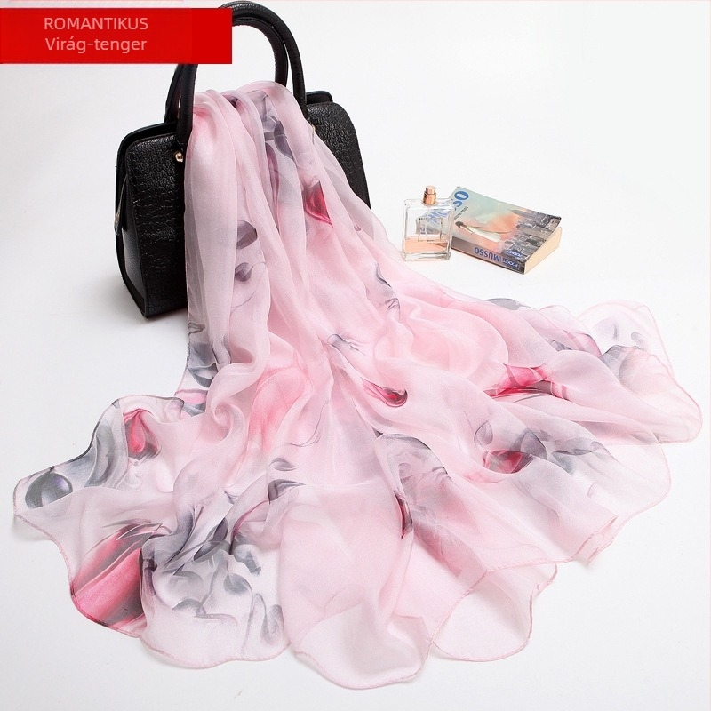 Mulberry-selyem sál, négyzet alakú, egyszerű szövés, virágos mintás, 2024 tavasz