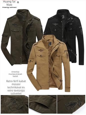 Férfi dzseki Vintage Workwear pamutból, állógallér, cipzár