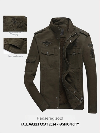 Férfi dzseki Vintage Workwear pamutból, állógallér, cipzár