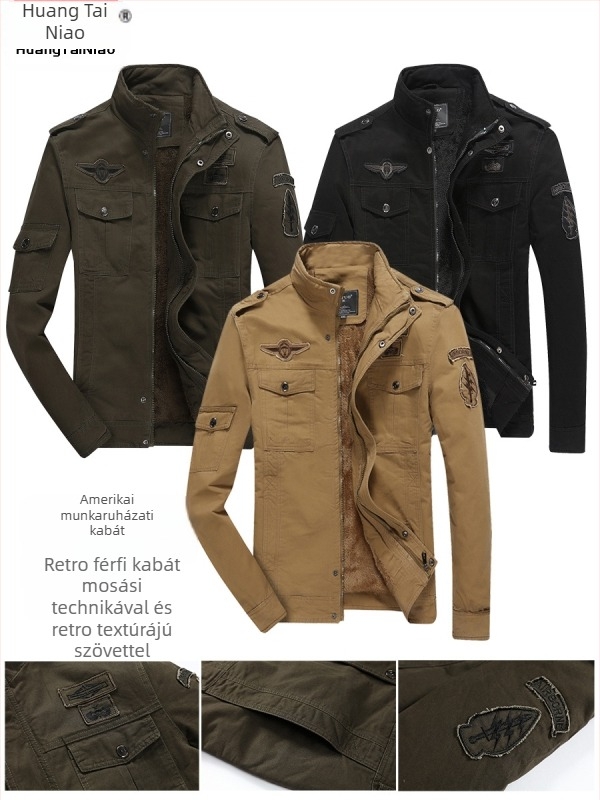 Férfi dzseki Vintage Workwear pamutból, állógallér, cipzár