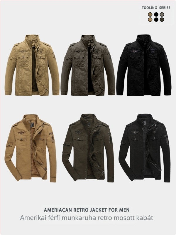 Férfi dzseki Vintage Workwear pamutból, állógallér, cipzár