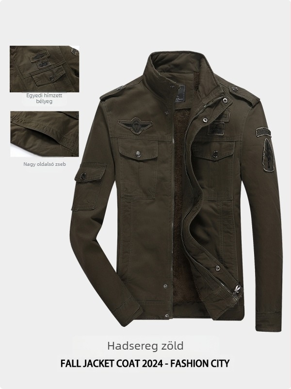 Férfi dzseki Vintage Workwear pamutból, állógallér, cipzár