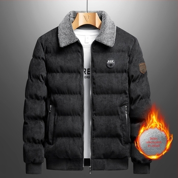Corduroy dzseki fleece béléssel, galléros, cipzárral záródó, téli viselet férfiak számára