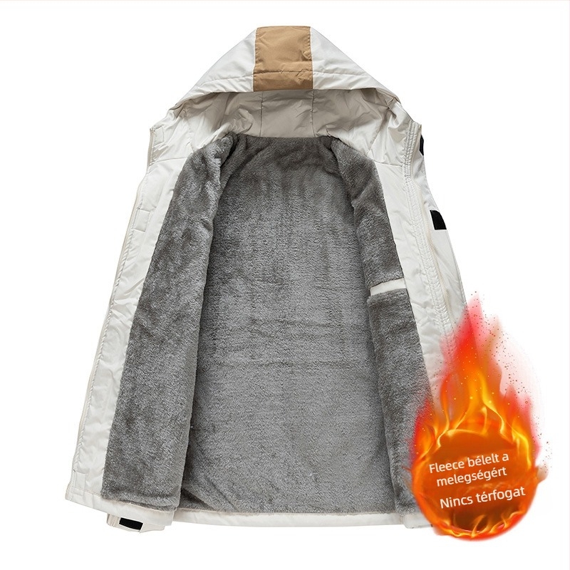 Férfi kapucnis szélálló dzseki, cipzárral záródó, laza szabású, oldalsó zsebek