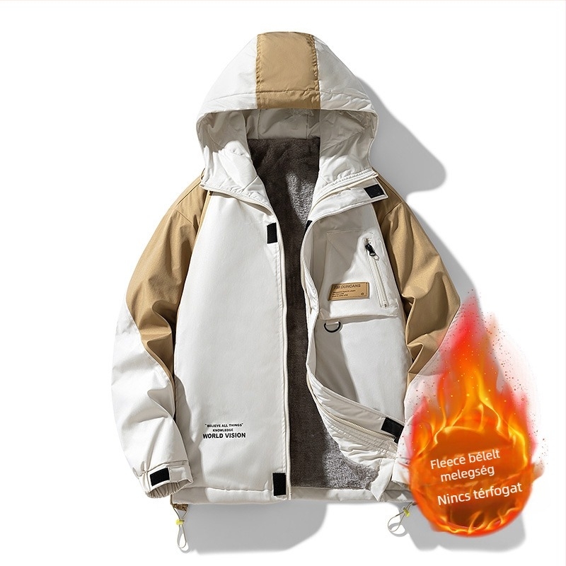 Férfi kapucnis szélálló dzseki, cipzárral záródó, laza szabású, oldalsó zsebek