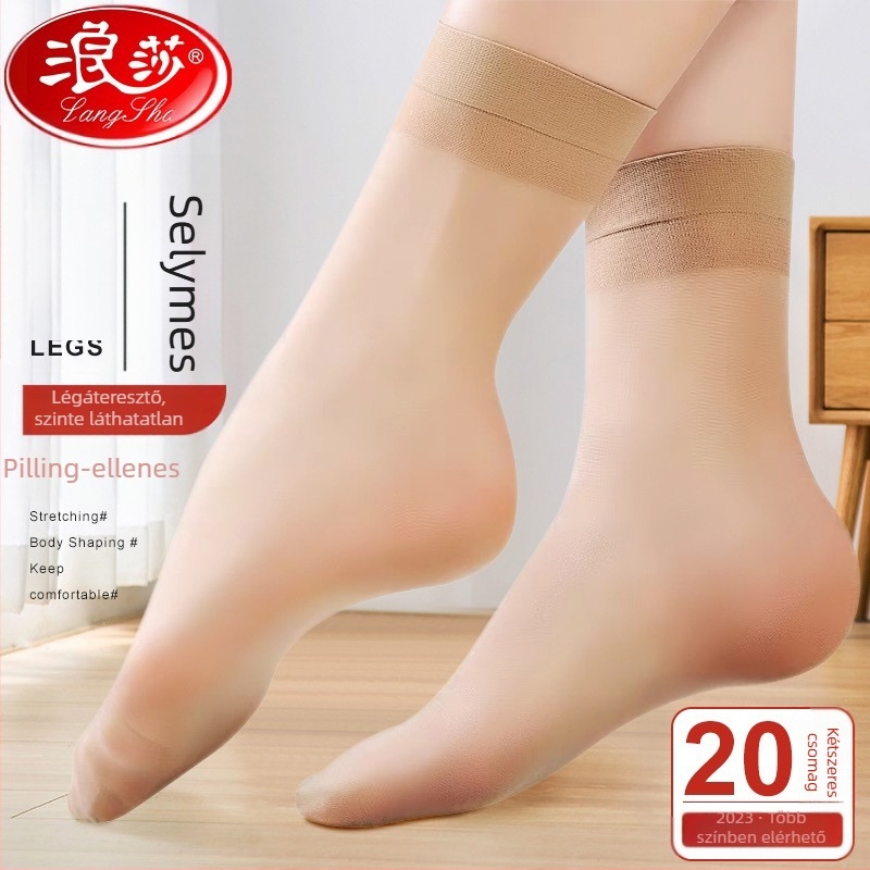 Langsha Női ultra vékony nylon harisnya – láthatatlan, egyszínű mintázat, középtáv hosszú cső, Mercerizált felület, 80–90% nylon, nyárra