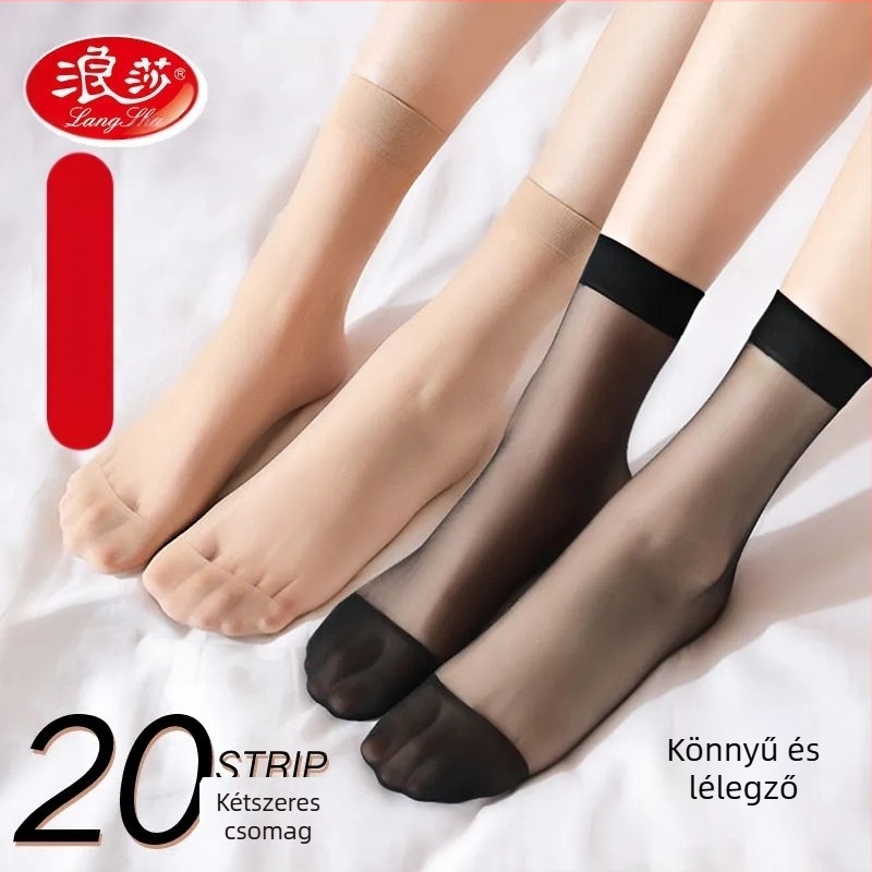 Langsha Női ultra vékony nylon harisnya – láthatatlan, egyszínű mintázat, középtáv hosszú cső, Mercerizált felület, 80–90% nylon, nyárra
